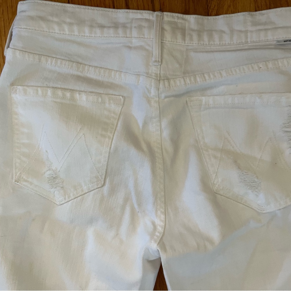 MOTHER White Distressed Frayed-Hem Straight Jeans - Picture 7 of 9